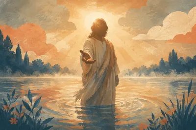 Jesus Walking on Water at Sunrise