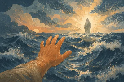 Jesus Walking on Water Reaching Hand