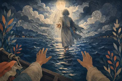 Jesus Walking on Water Reaching Out