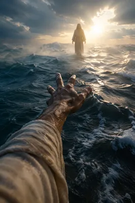 Jesus Walking on Water Reaching Hand