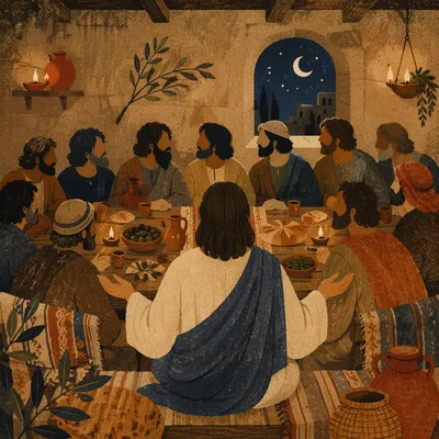 Last Supper Table in Reverent Candlelight
