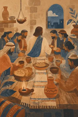 Reverent Last Supper Table With Disciples