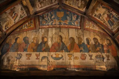 Last Supper Mural on Wooden Vaulted Ceiling