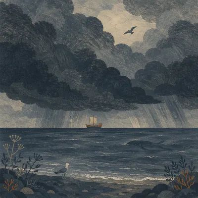 Jonah Storm Sea with Distant Ship