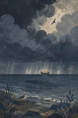 Jonah Storm Sea with Distant Ship