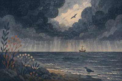 Jonah Storm Sea with Distant Ship