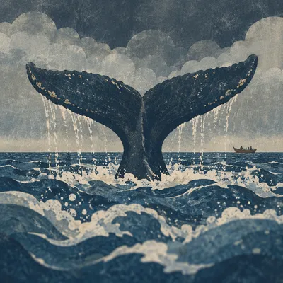 Jonah Whale Tail in Stormy Sea
