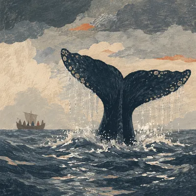 Jonah Whale Fluke in Stormy Sea