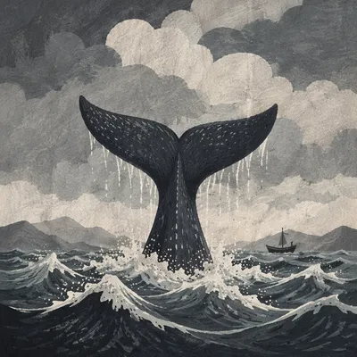 Jonah Whale Tail in Stormy Sea