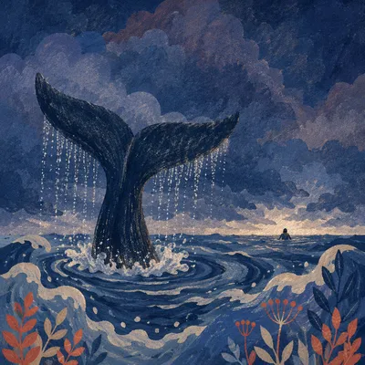 Jonah Whale Tail in Stormy Twilight Sea