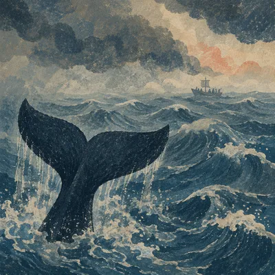 Jonah Whale Tail in Stormy Sea