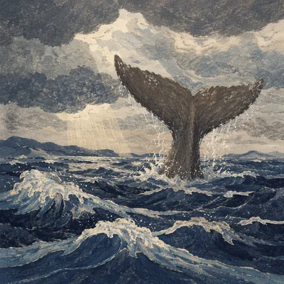 Jonah Whale Tail in Stormy Sea