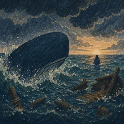 Jonah and the Whale in Stormy Sea