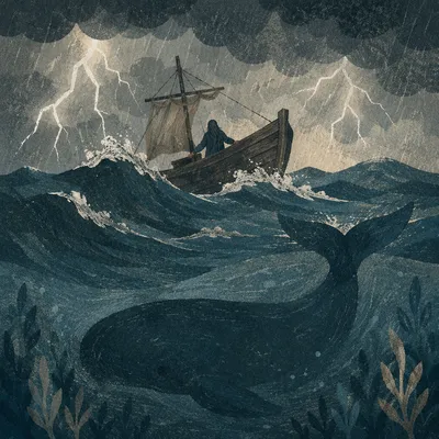 Jonah Before the Whale in Stormy Sea