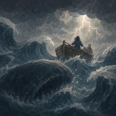 Jonah and the Whale in Stormy Sea