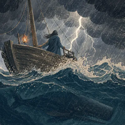 Jonah Storm at Sea with Hidden Whale