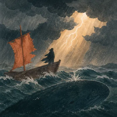 Jonah Before the Whale in Stormy Sea