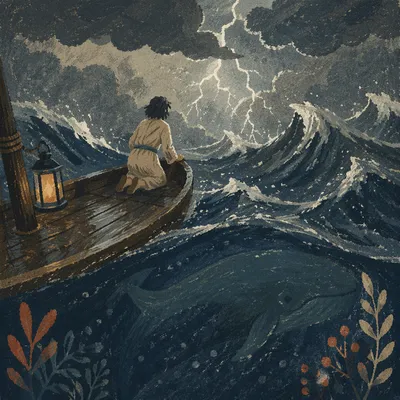 Jonah Facing the Great Fish at Sea