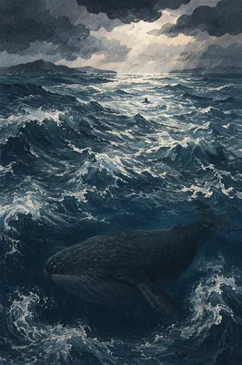 Jonah and Whale in Stormy Sea