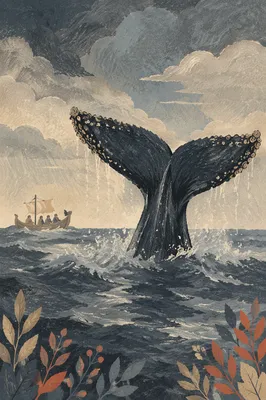 Jonah Whale Fluke in Stormy Sea