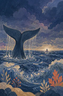 Jonah Whale Tail in Stormy Twilight Sea