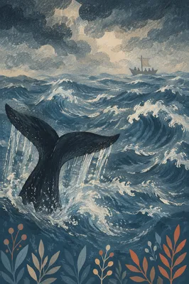 Jonah Whale Tail in Stormy Sea