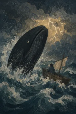 Jonah and Whale on Stormy Sea