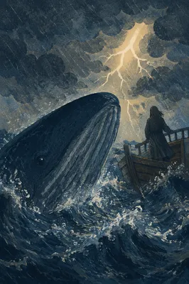 Jonah and Whale in Stormy Sea