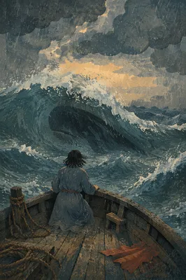 Jonah Facing the Whale in Stormy Seas