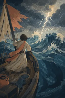 Jonah Facing the Stormy Whale Sea