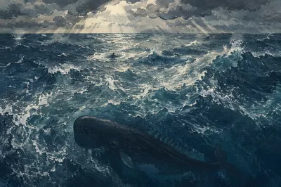 Jonah Whale Beneath Stormy Ocean Waves