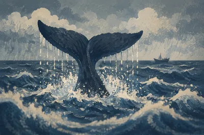 Jonah Whale Tail in Stormy Sea