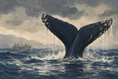 Jonah Whale Fluke Over Stormy Sea