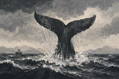 Jonah Whale Tail in Stormy Sea