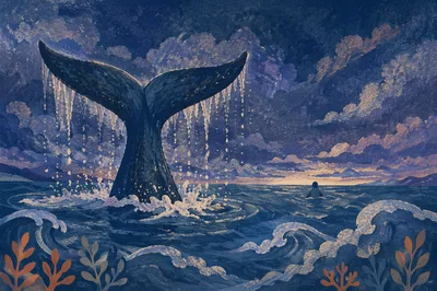 Jonah and Whale in Stormy Twilight Sea