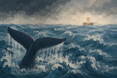 Jonah Whale Tail in Stormy Sea