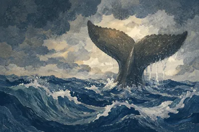 Jonah Whale Tail Over Stormy Sea