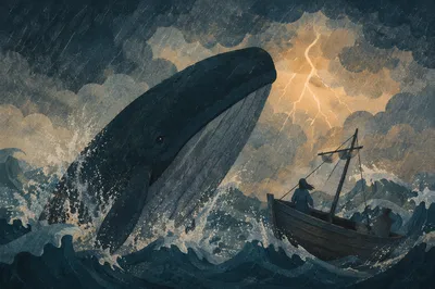 Jonah and Whale in Stormy Sea