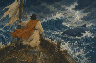 Jonah Facing the Whale in Storm