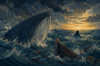 Jonah and Whale in Stormy Sea
