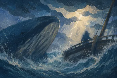Jonah and Whale on Stormy Sea