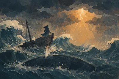 Jonah Before the Whale in Stormy Sea