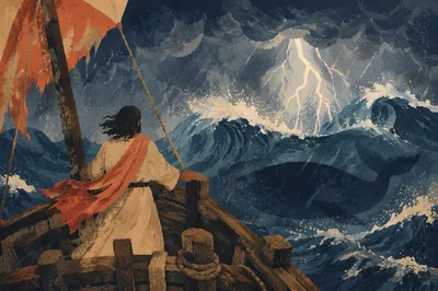 Jonah Facing the Stormy Whale Sea