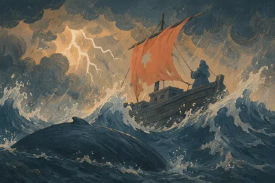 Jonah and the Whale in Stormy Sea