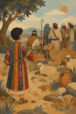 Joseph in Many Colored Robe Field Scene