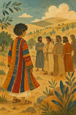 Joseph in Colorful Coat Before Brothers