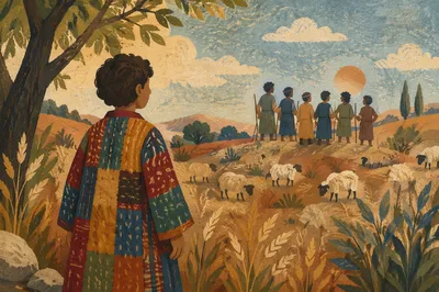 Joseph in Colorful Coat Facing His Brothers