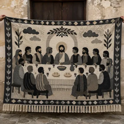 Woven Last Supper Tapestry with Bread and Wine