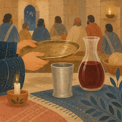 Last Supper Table with Bread and Wine