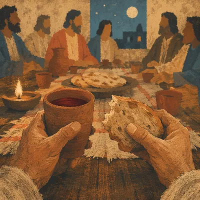 Last Supper Bread and Wine Closeup